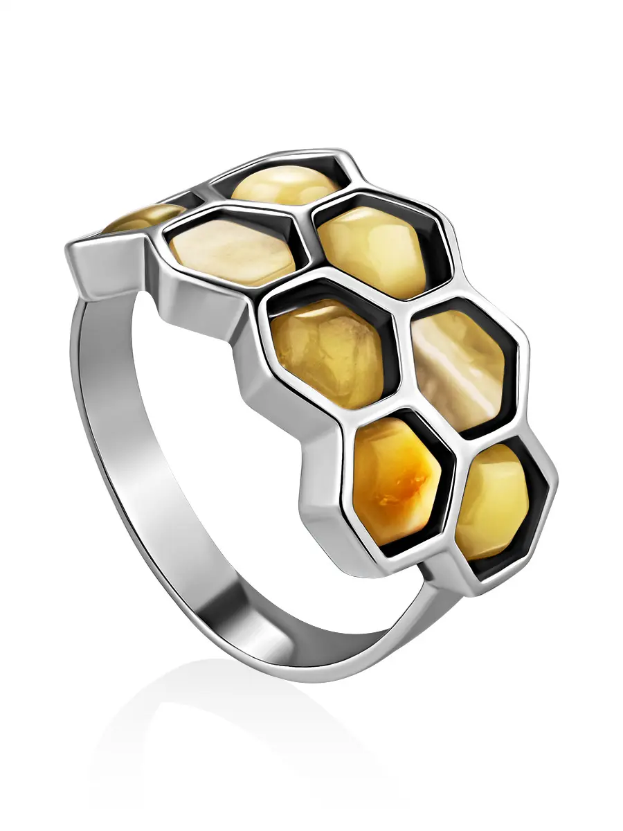 картинка Очаровательное кольцо «Винни Пух» из серебра и медового янтаря в онлайн магазине