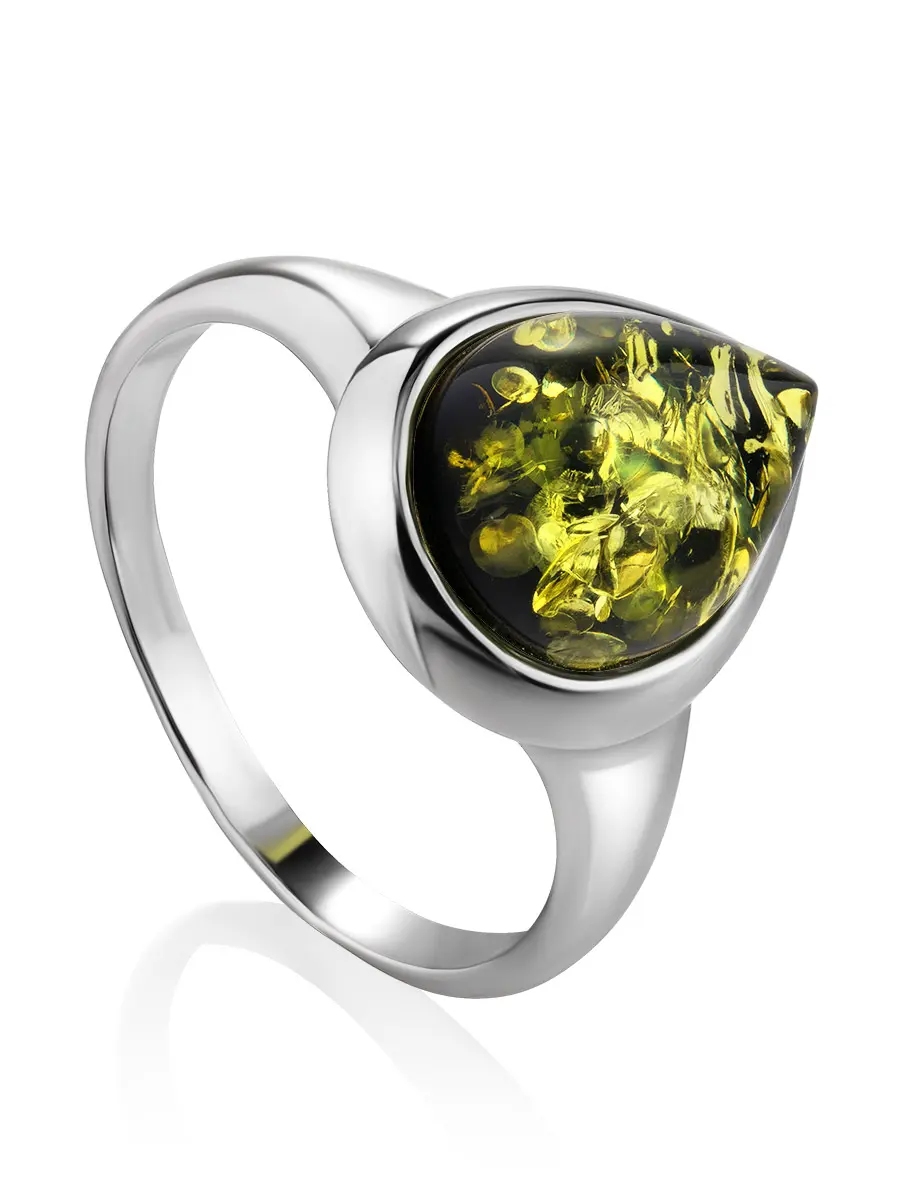 картинка Стильное серебряное кольцо со вставкой из натурального балтийского зелёного янтаря «Корсика» в онлайн магазине