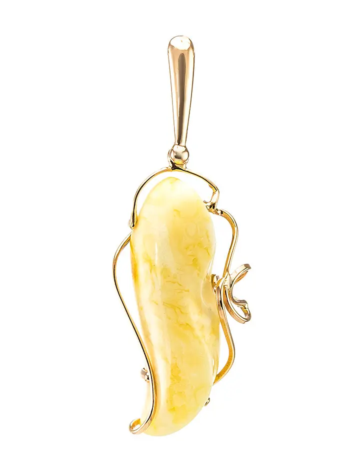 картинка Роскошная золотая подвеска «Риальто» с натуральным пейзажным янтарём в онлайн магазине