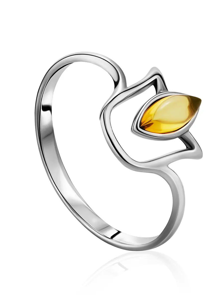 картинка Нежное кольцо «Тюльпан» из серебра и лимонного янтаря в онлайн магазине