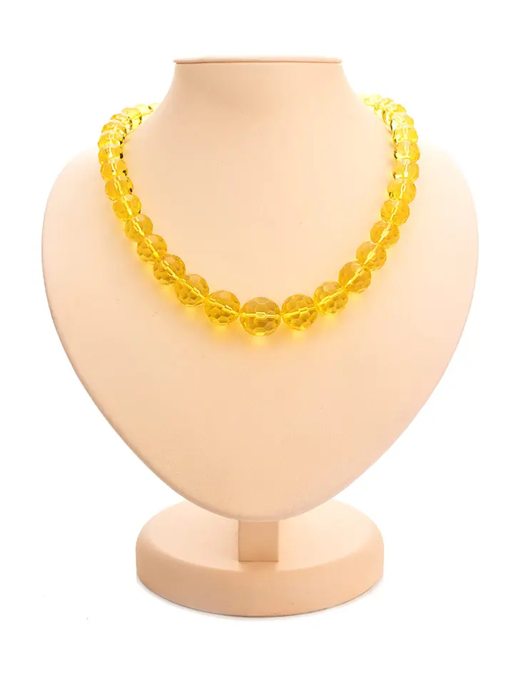 картинка Роскошное ожерелье из натурального цельного янтаря «Карамель алмазная лимонная» в онлайн магазине