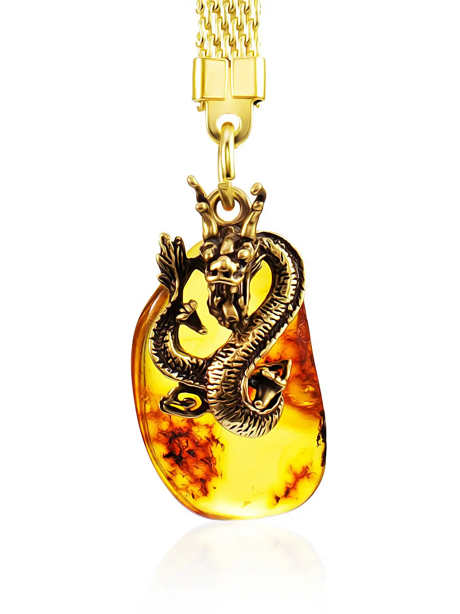 картинка Брелок с символом 2024 года «Китайский дракон», украшенный натуральным янтарём в онлайн магазине