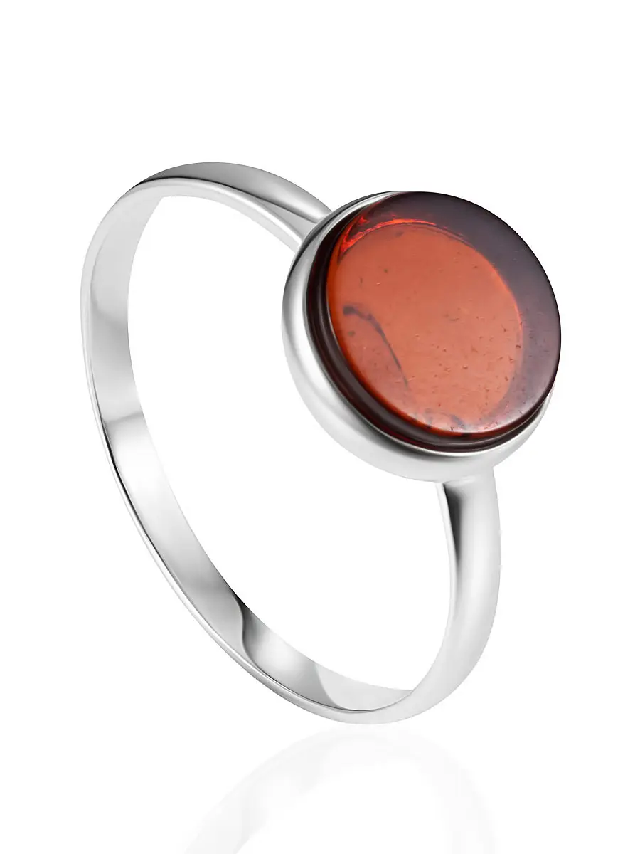 картинка Минималистичное серебряное кольцо с натуральным вишнёвым янтарём «Фурор» в онлайн магазине