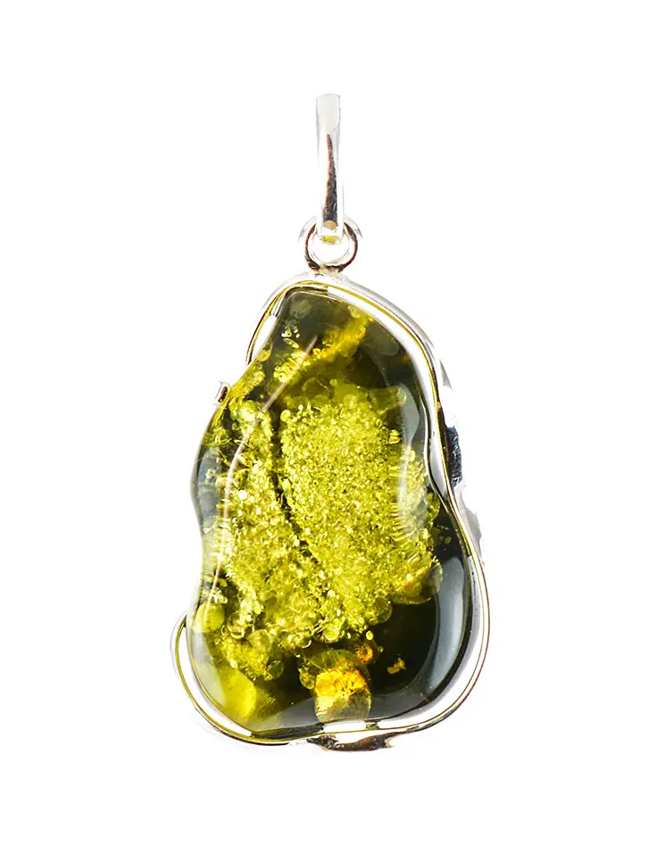 картинка Подвеска из натурального искрящегося зеленого янтаря в серебре «Лагуна» в онлайн магазине