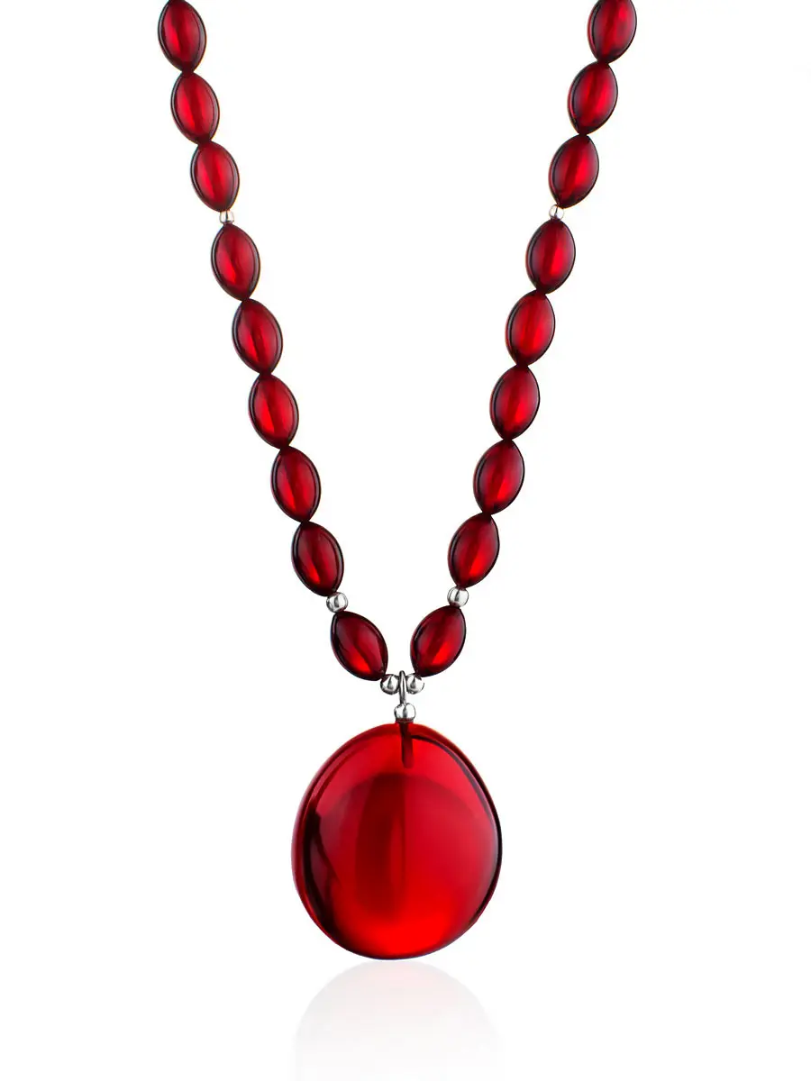 картинка Колье с подвеской из натурального янтаря «Лаура» рубинового цвета в онлайн магазине