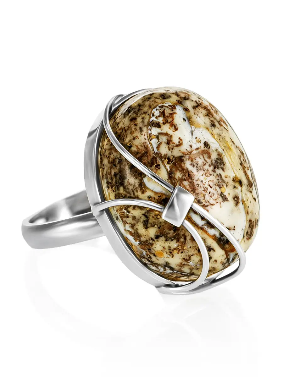 картинка Серебряное кольцо со вставкой из текстурного янтаря в онлайн магазине