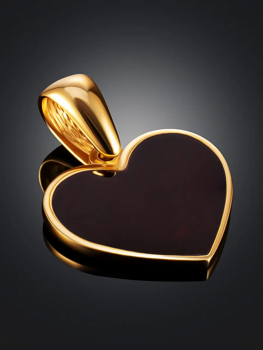 картинка Стильный кулон «Монако» в форме сердца с тёмно-вишнёвым янтарём в онлайн магазине