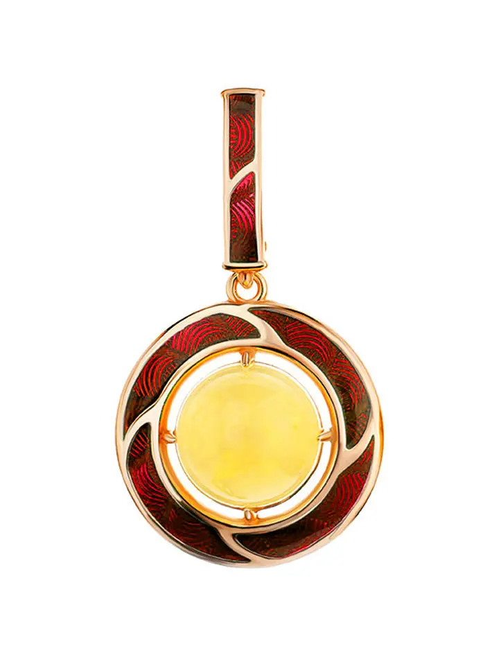 картинка Круглый эмалированный кулон с медовым янтарём «Ампир» в онлайн магазине