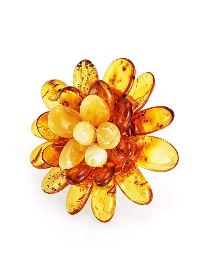 картинка Очаровательное янтарное кольцо «Хризантема»  в онлайн магазине