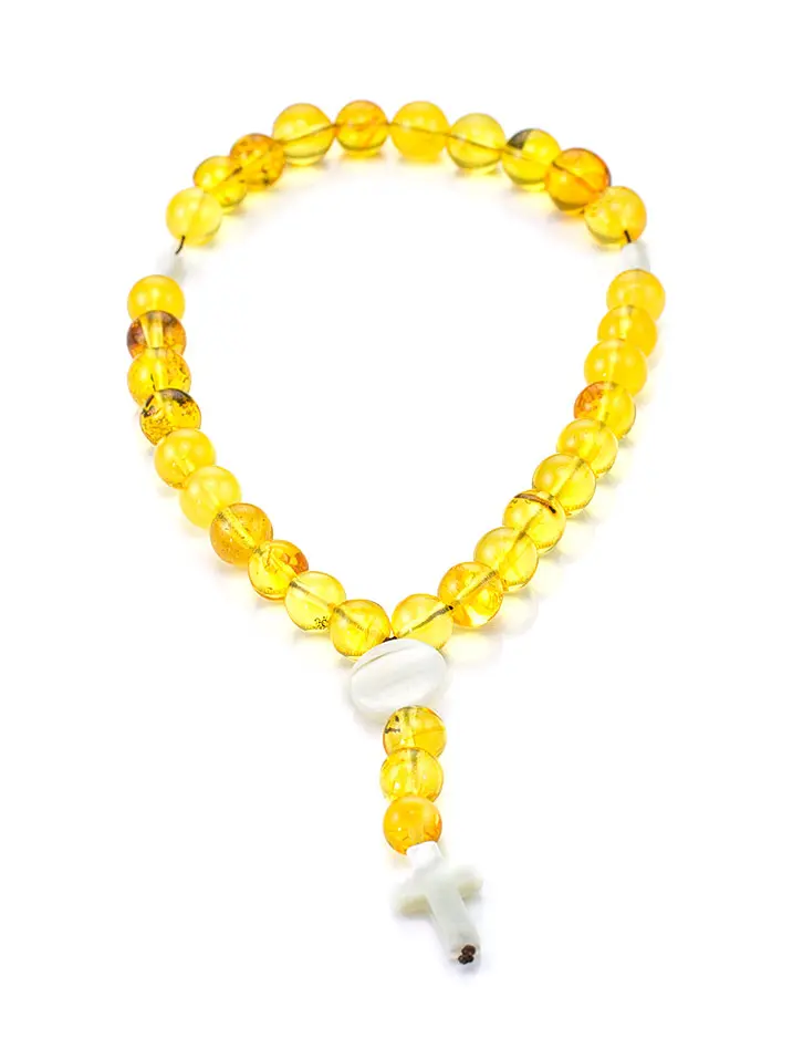 картинка Чётки из натурального цельного янтаря лимонного цвета и перламутра в онлайн магазине