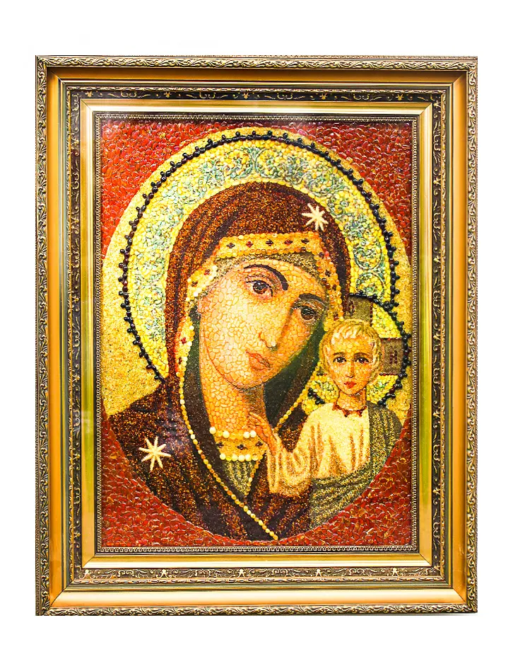 картинка Икона Божией Матери из натурального янтаря «Казанская» (под стеклом) в онлайн магазине