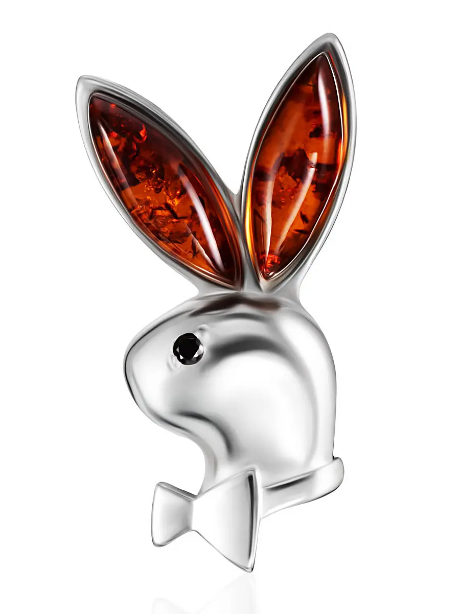 картинка Кокетливый кулон из серебра и янтаря «Зайчик» в онлайн магазине