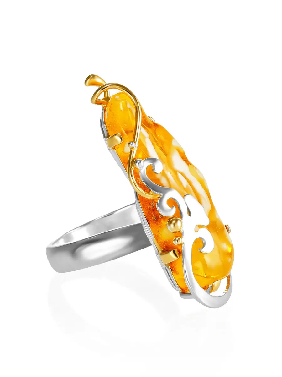 картинка Изысканное золочённое кольцо «Версаль» с натуральным балтийским янтарём в онлайн магазине
