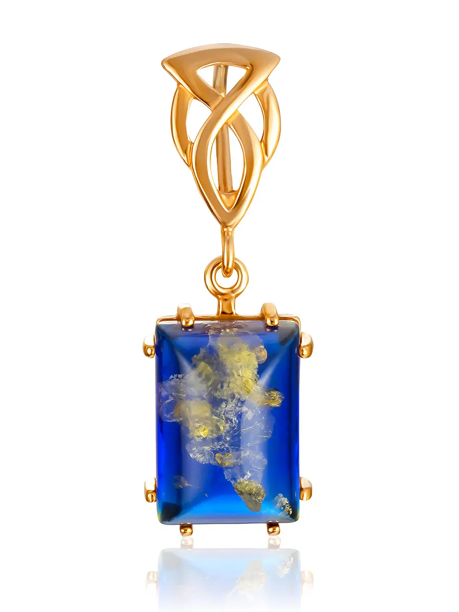 картинка Прямоугольный кулон «Спарта» с тонированным синим янтарём в онлайн магазине