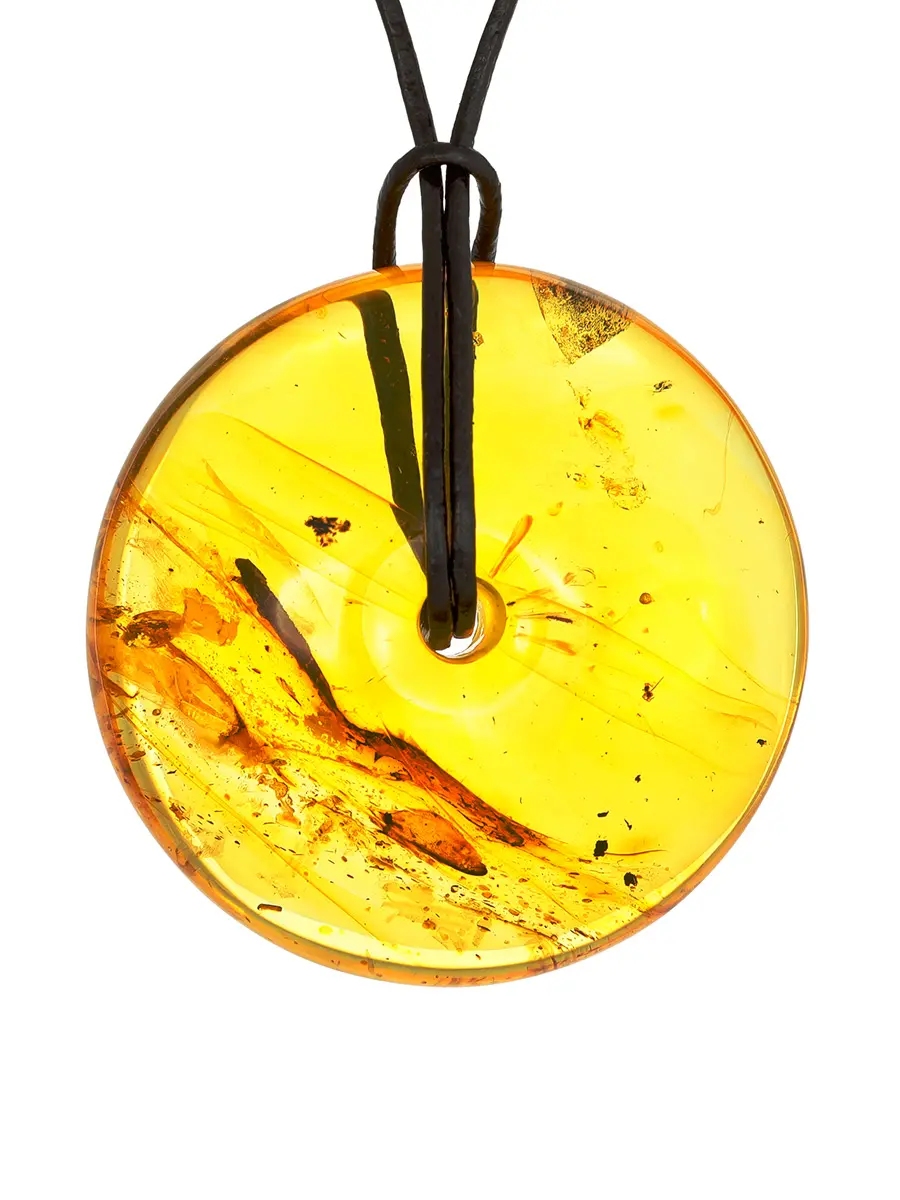 картинка Стильная подвеска в форме колечка из натурального балтийского янтаря лимонного цвета «Донат» в онлайн магазине