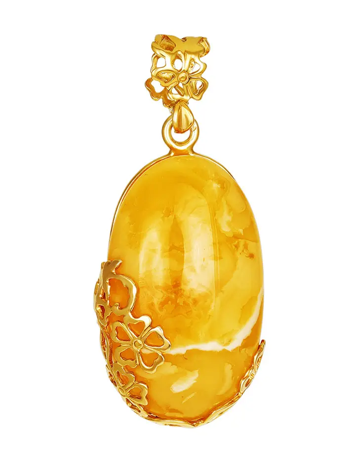 картинка Изысканный кулон «Версаль» из пейзажного янтаря и позолоченного серебра в онлайн магазине