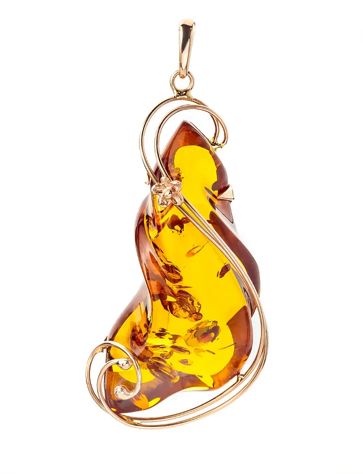 картинка Подвеска из натурального янтаря коньячного цвета в золоте «Венето» в онлайн магазине