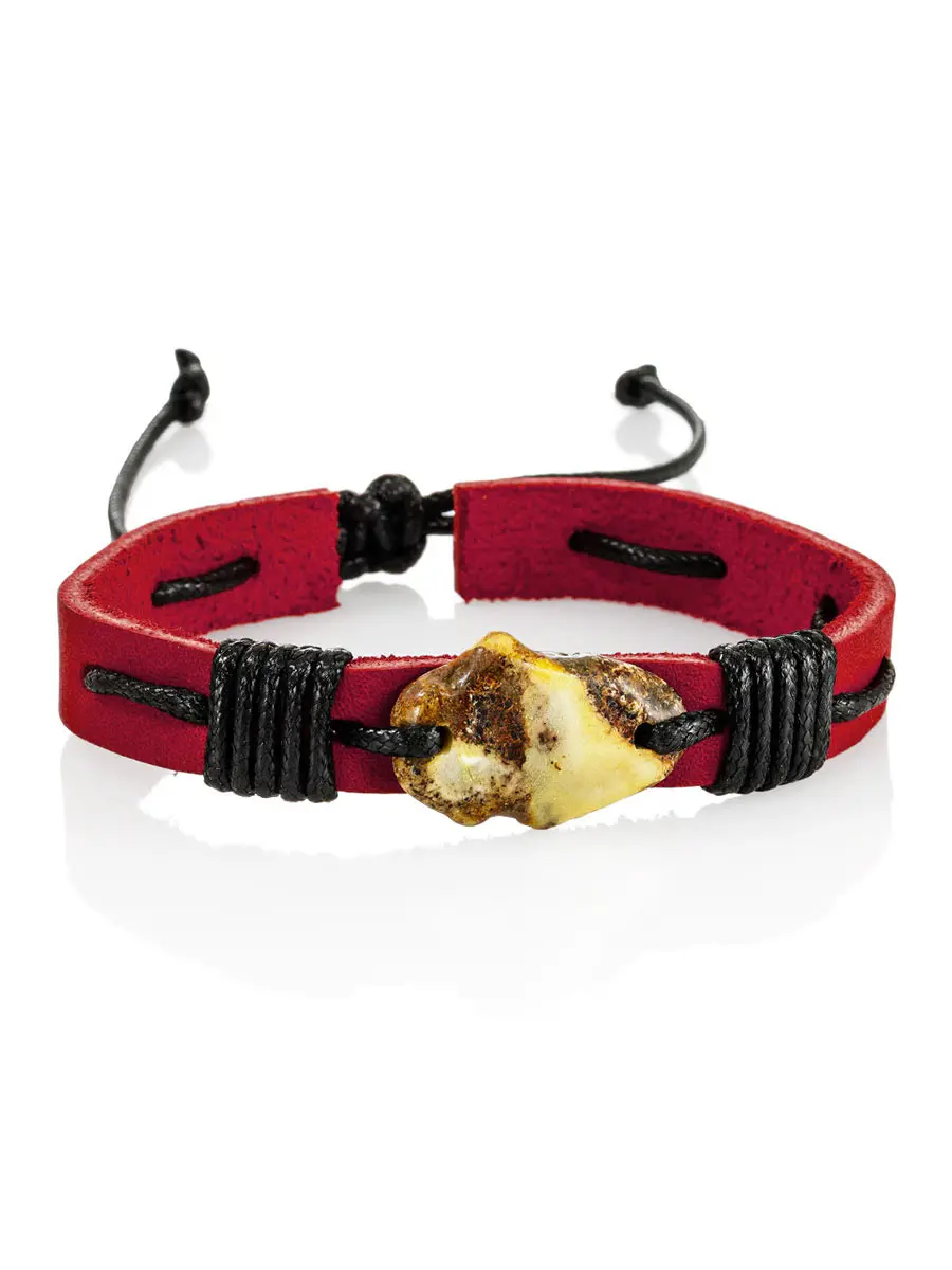 картинка Браслет в стиле унисекс из кожи и янтаря «Копакабана» в онлайн магазине