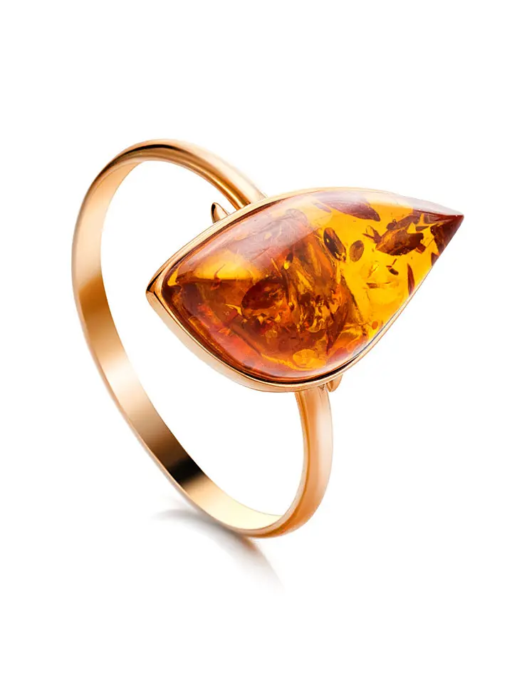 картинка Изящное кольцо из золота и искрящегося коньячного янтаря «Лагуна» в онлайн магазине