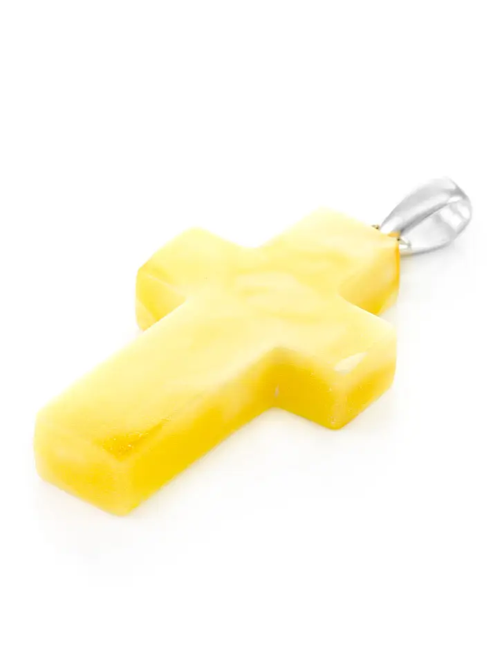 картинка Янтарный крест медового цвета с серебряной завеской в онлайн магазине