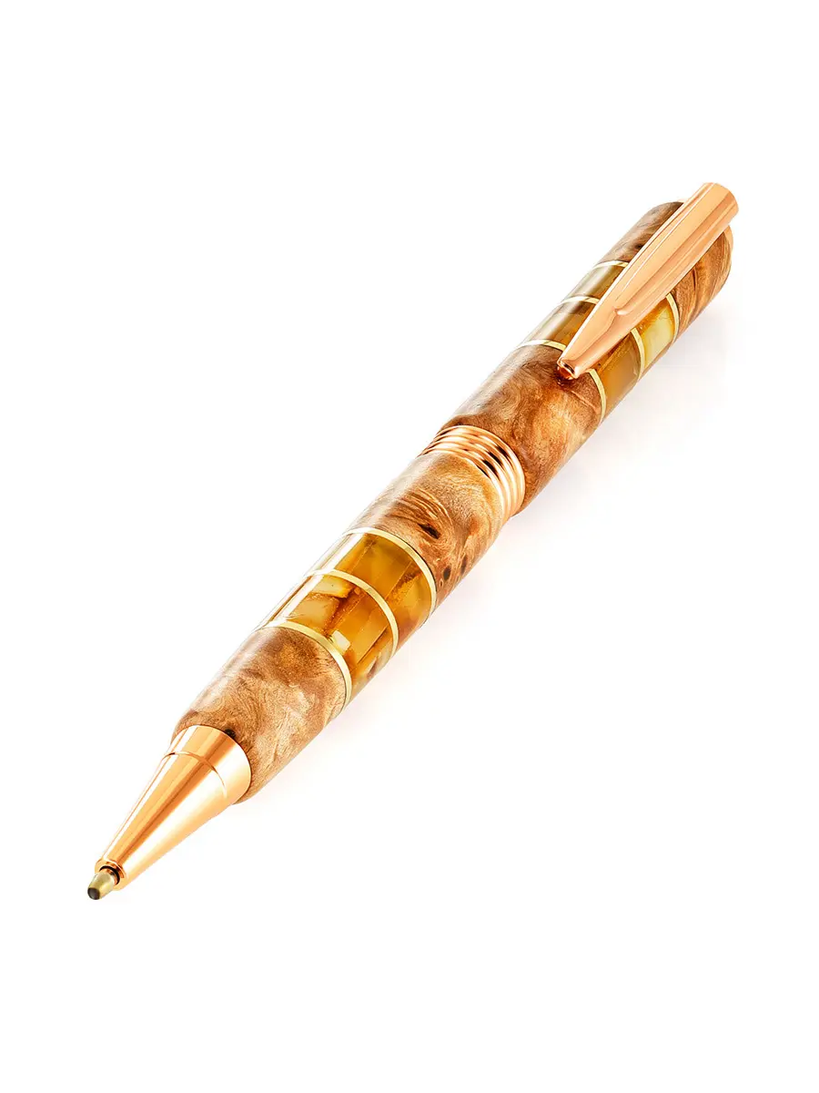 картинка Необычная ручка из янтаря и карельской березы в онлайн магазине