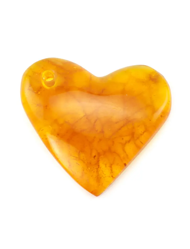 картинка Кулон-сердце из натурального полупрозрачного текстурного янтаря медового цвета в онлайн магазине