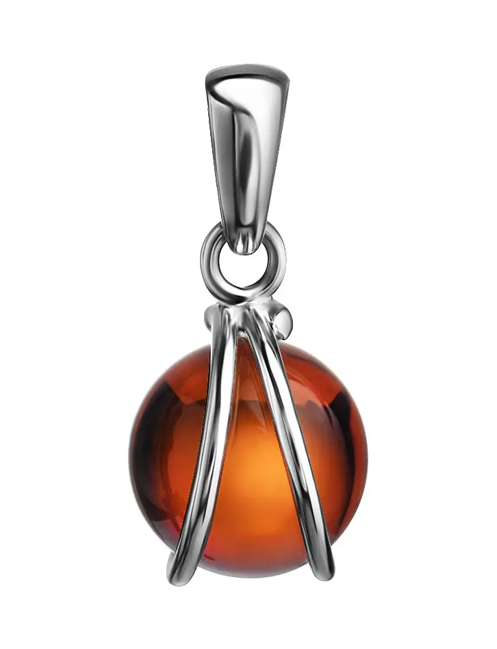 картинка Кулон «Валенсия» в лаконичном дизайне из серебра и вишнёвого янтаря в онлайн магазине