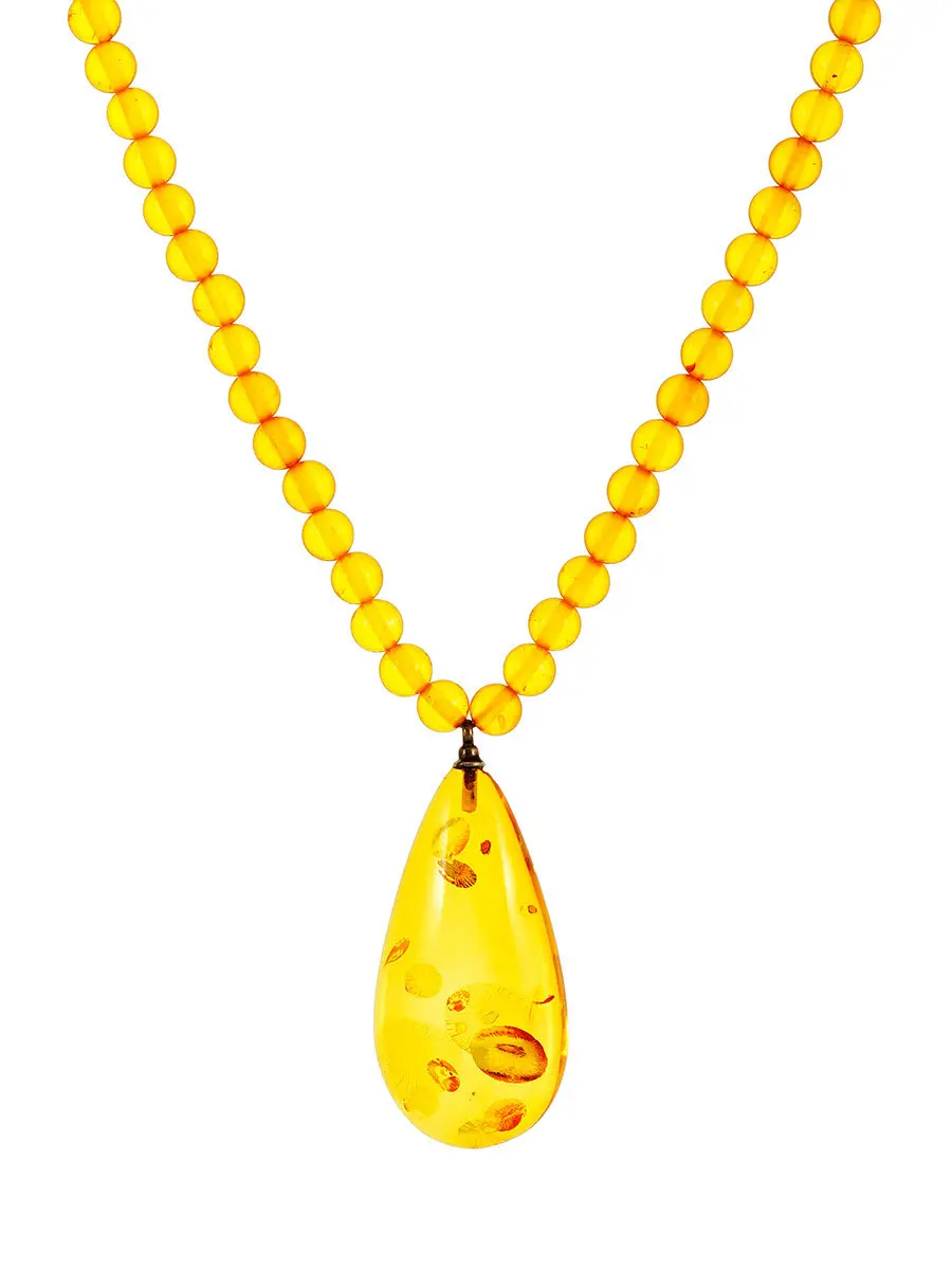 картинка Изящное ожерелье из натурального цельного янтаря лимонного цвета «Лаура» в онлайн магазине