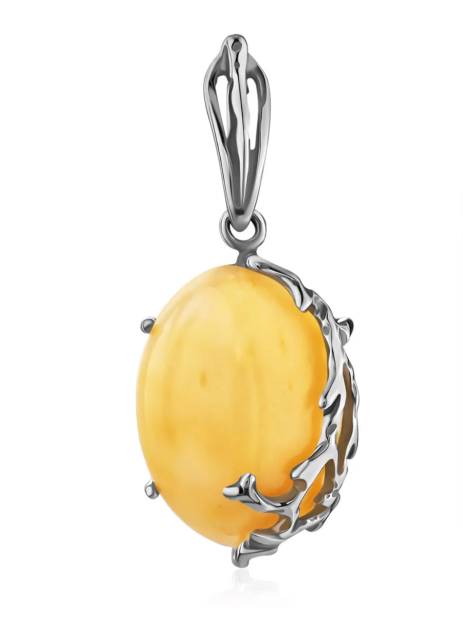 картинка Оригинальный кулон из серебра и янтаря медового цвета «Ариэль» в онлайн магазине