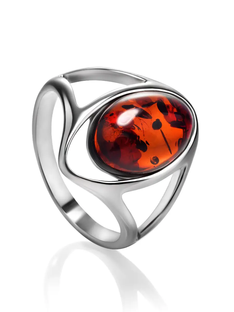 картинка Красивое изящное кольцо из вишнёвого янтаря «София» в онлайн магазине