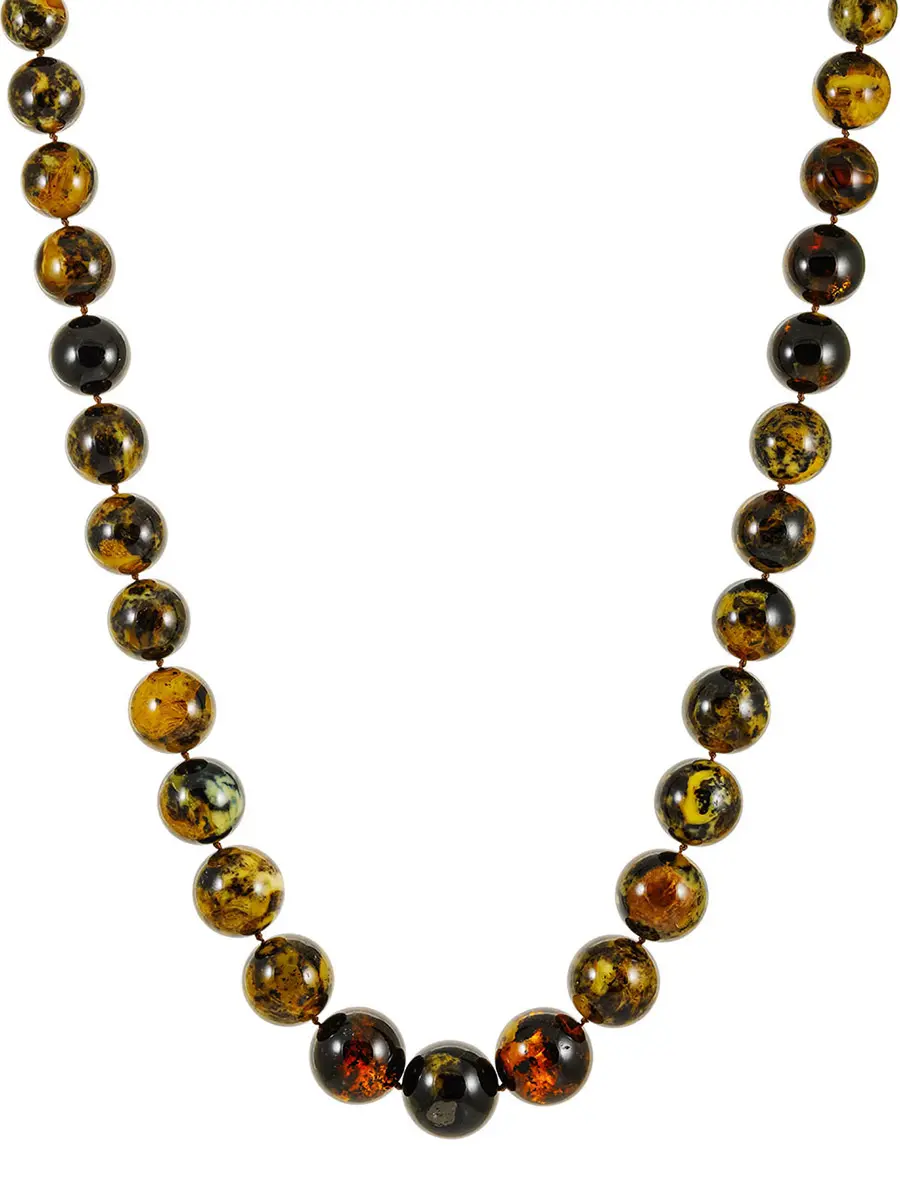 картинка Объёмные бусы «Метеорит» из натурального формованного янтаря с красивой текстурой в онлайн магазине