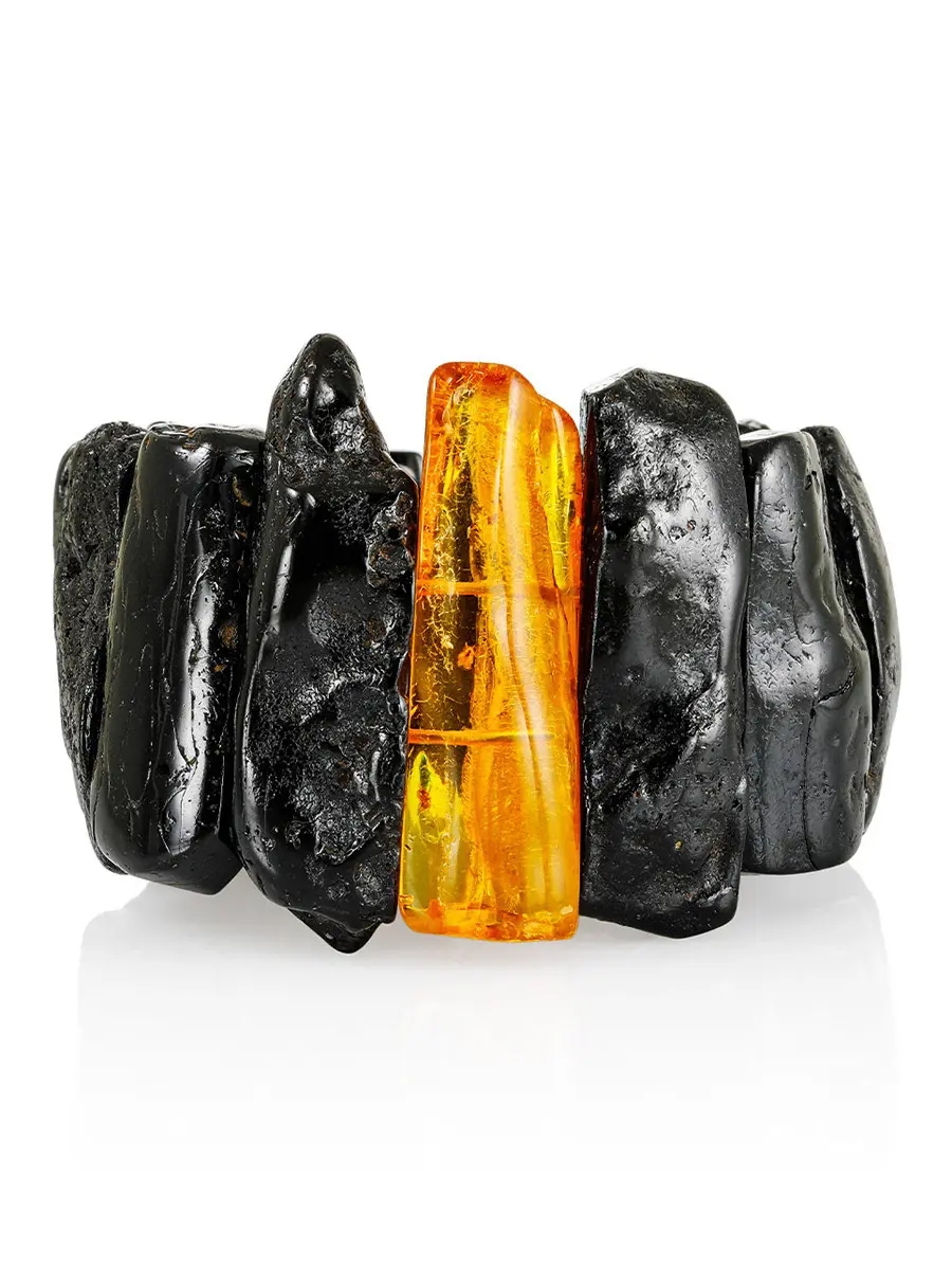 картинка Браслет «Помпеи» из необычного янтаря чёрного цвета с вставкой с инклюзами в онлайн магазине