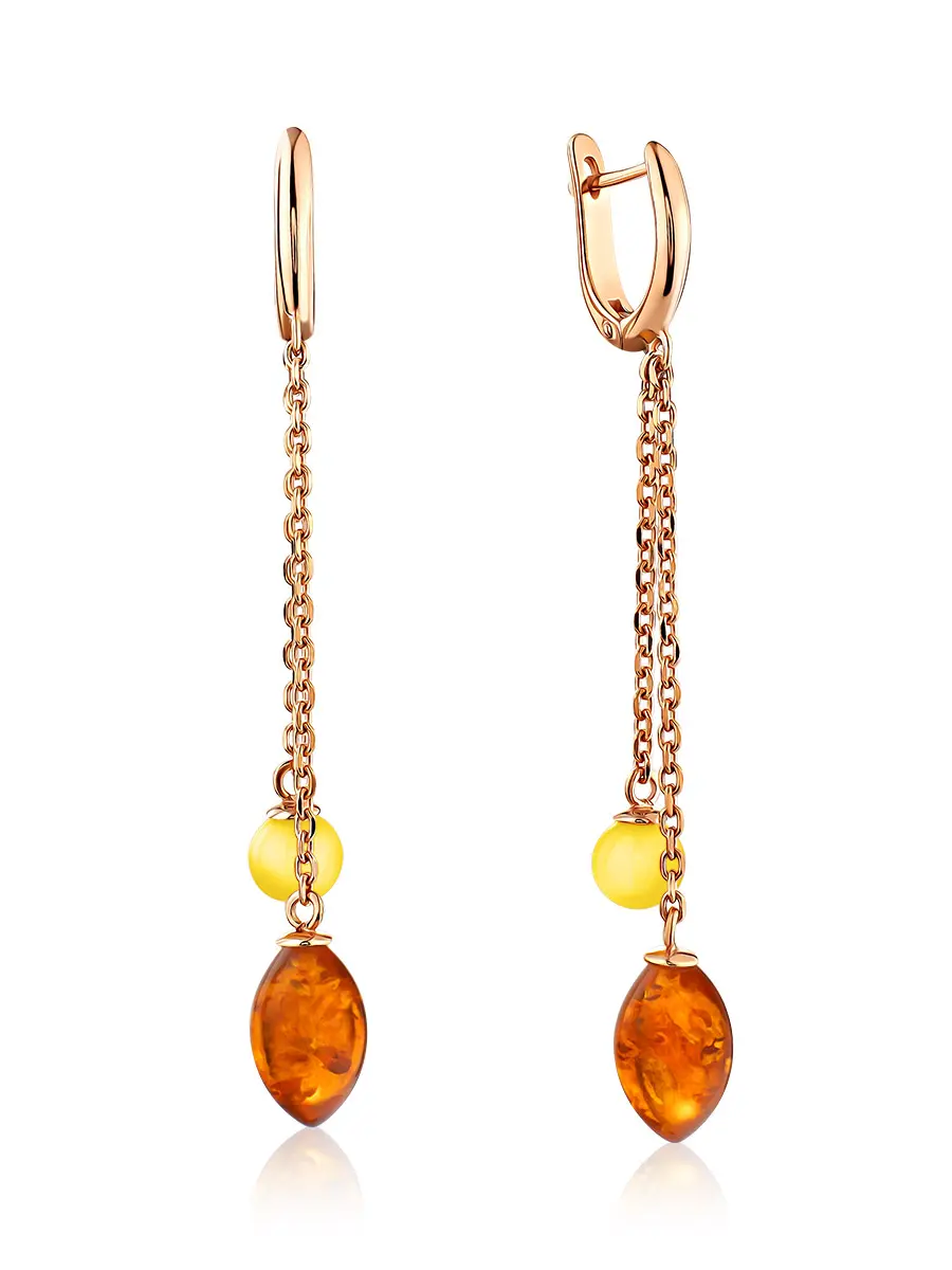 картинка Изящные позолоченные серьги с натуральным янтарём «Рябина» в онлайн магазине