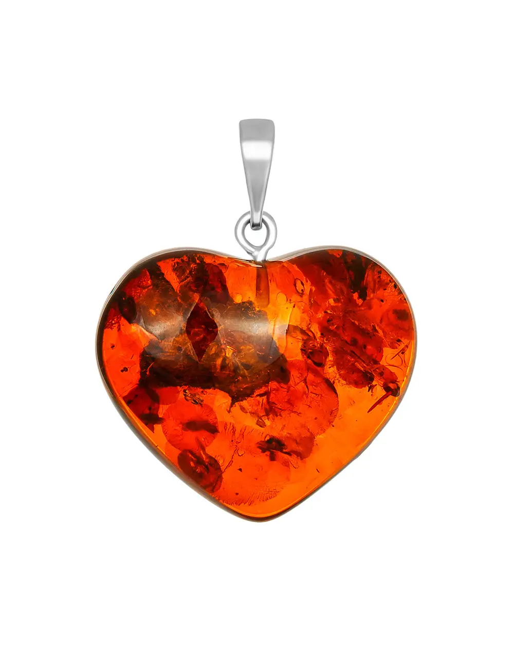 картинка Подвеска-сердце из натурального цельного янтаря тёмно-коньячного цвета в онлайн магазине