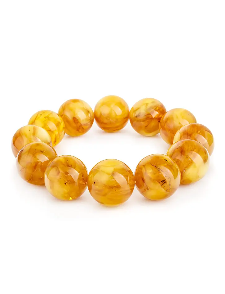 картинка Стильный яркий браслет из формованного медового янтаря «Шар состаренный» в онлайн магазине