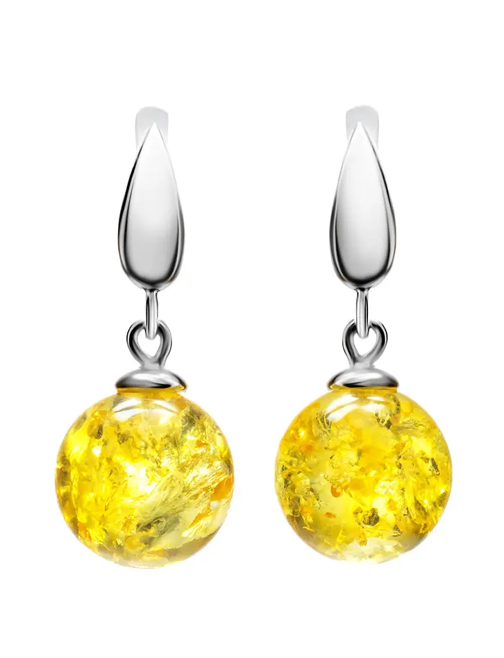картинка Серьги из сверкающего лимонного янтаря в серебре «Юпитер» с английским замочком в онлайн магазине