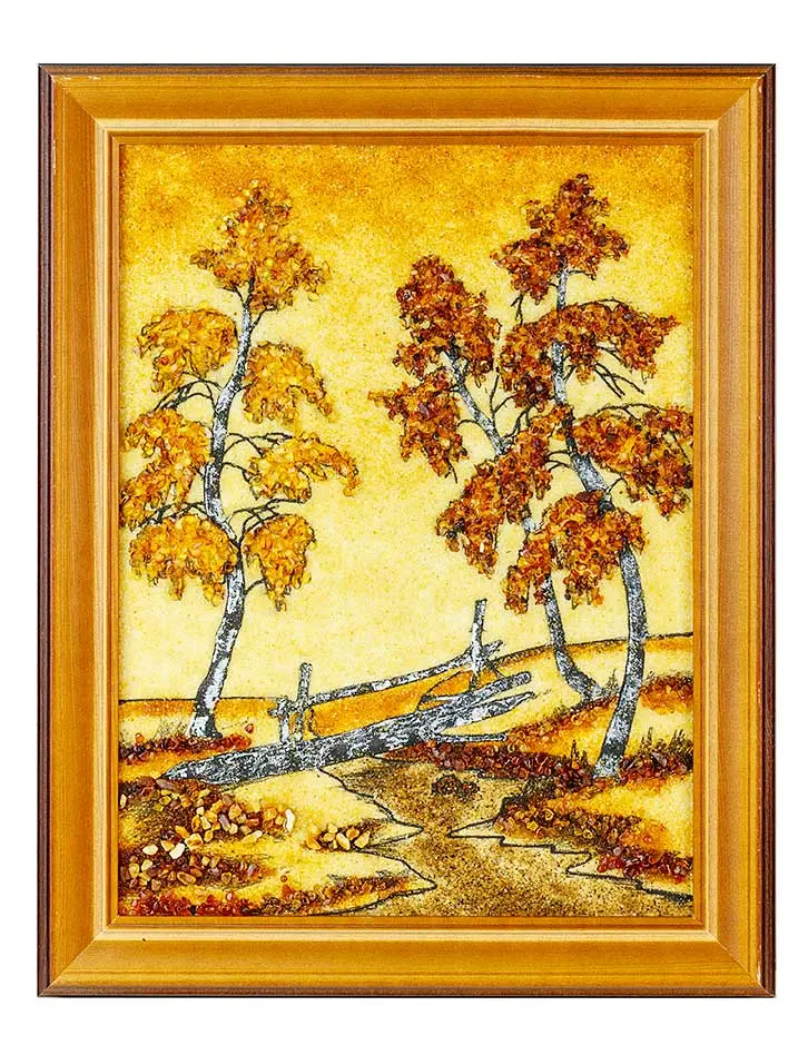 картинка Картина, выложенная натуральным янтарём «Три берёзы» 47 см (В) х 37 см (Ш) в онлайн магазине