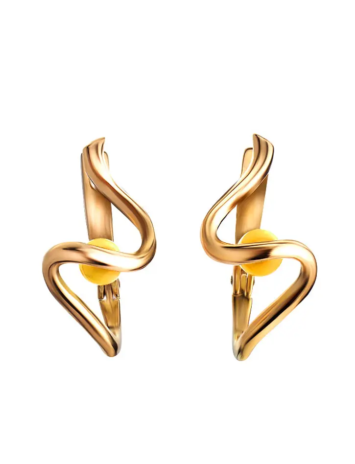 картинка Стильные серьги «Лея» из золота и медового янтаря в онлайн магазине