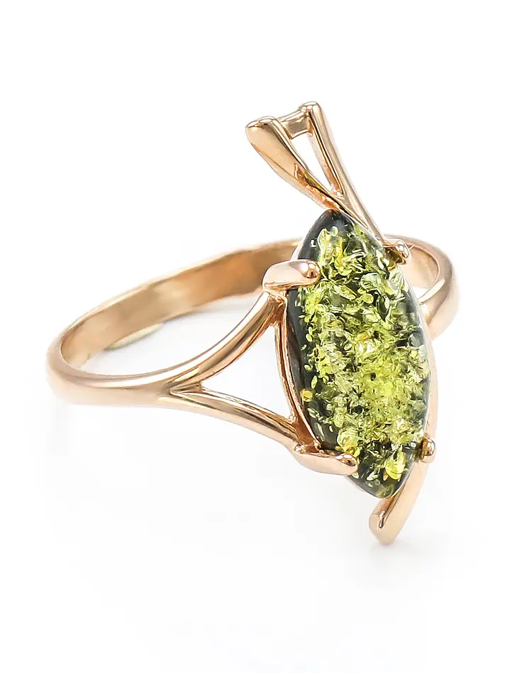картинка Стильное кольцо из золота 585 пробы с натуральным янтарём «Ирис» в онлайн магазине