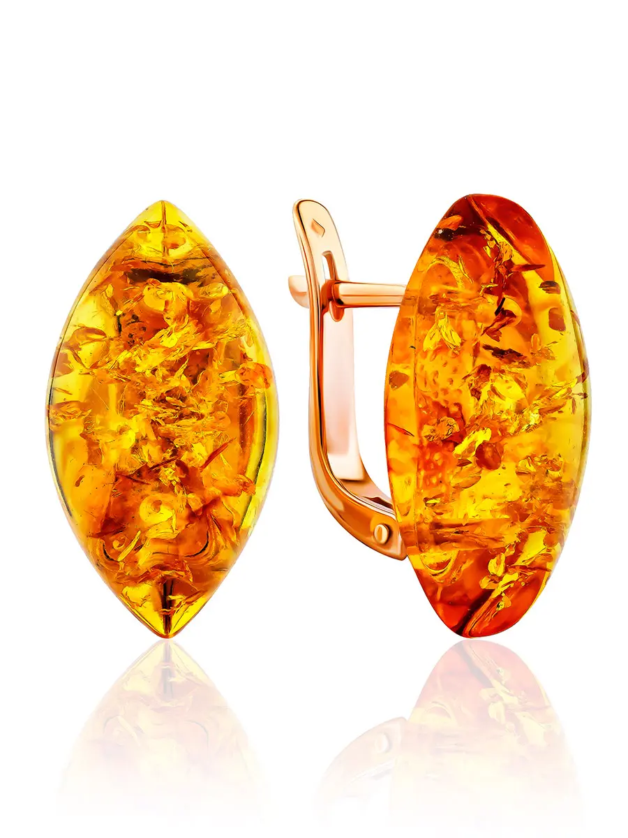 картинка Лаконичные серьги из золотистого янтаря и позолоченного серебря «Маркиз» в онлайн магазине