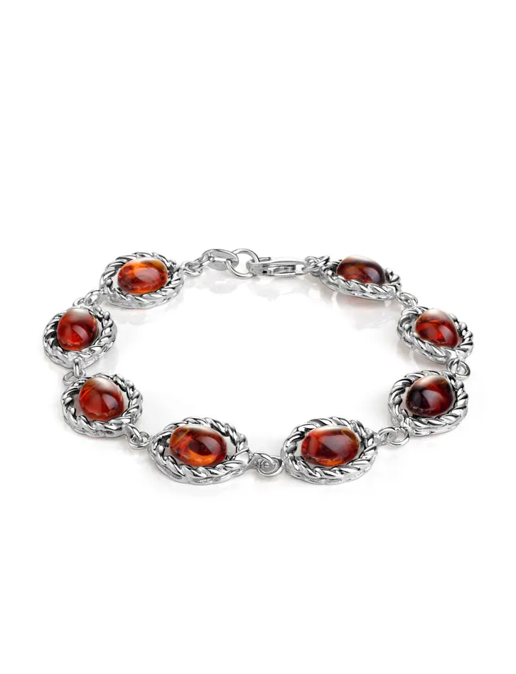картинка Женственный браслет из янтаря вишнёвого цвета «Флоренция» в онлайн магазине