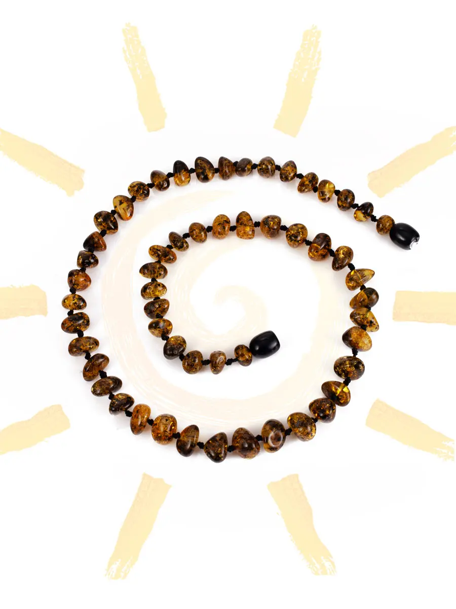 картинка Детские бусы из натурального текстурного янтаря зелёного оттенка в онлайн магазине