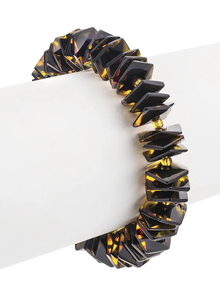 картинка Эффектный необычный браслет из натурального янтаря с огранкой «Шайба квадратная двухцветная» в онлайн магазине