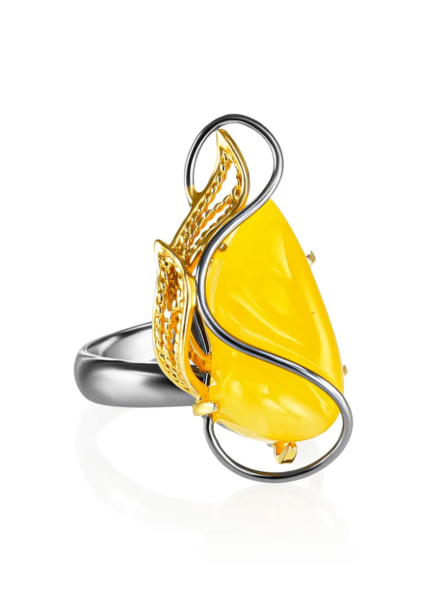 картинка Кольцо «Филигрань» с натуральным медовым янтарём в онлайн магазине