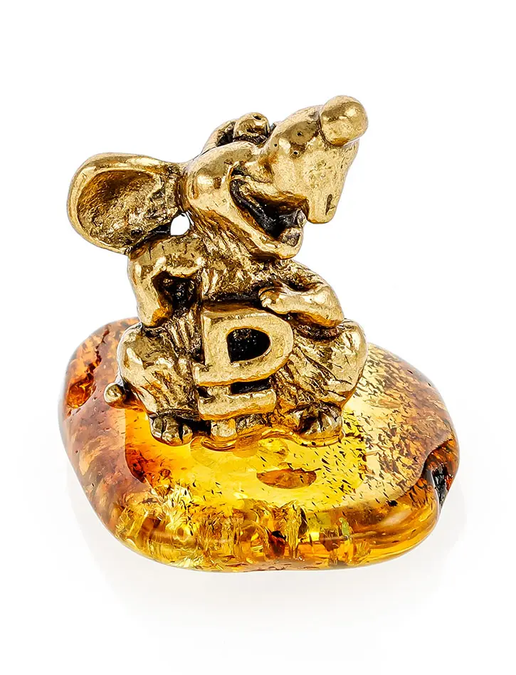 картинка «Денежная металлическая мышь» талисман с натуральным янтарем в онлайн магазине