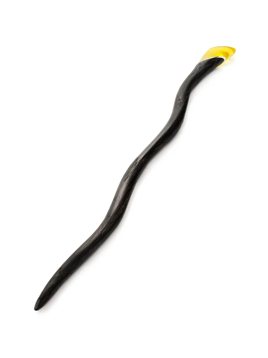 картинка Шпилька-палочка для волос из морёного дуба, украшенная натуральным янтарём в онлайн магазине