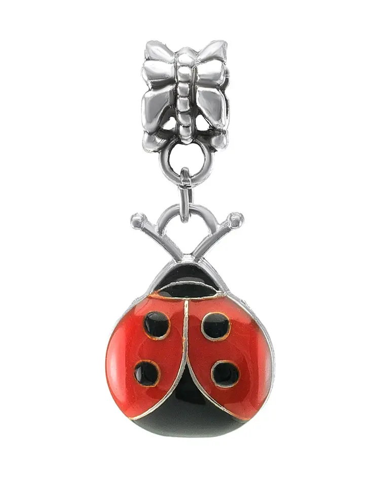 картинка Подвеска-шарм для европейского браслета с натуральным коньячным янтарём «Божья коровка» в онлайн магазине