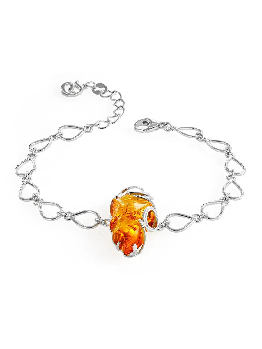 картинка Изящный браслет-цепочка с натуральным янтарем медового цвета «Риальто» в онлайн магазине