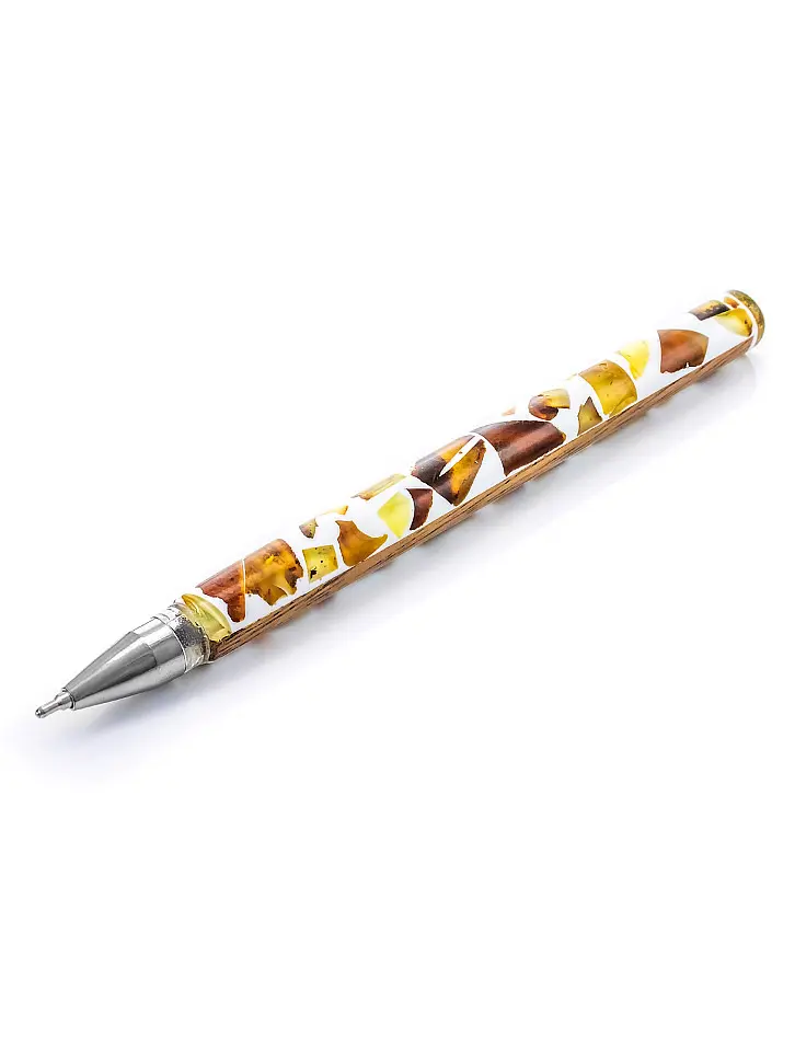 картинка Ручка с натуральным янтарём «Далматин» в онлайн магазине