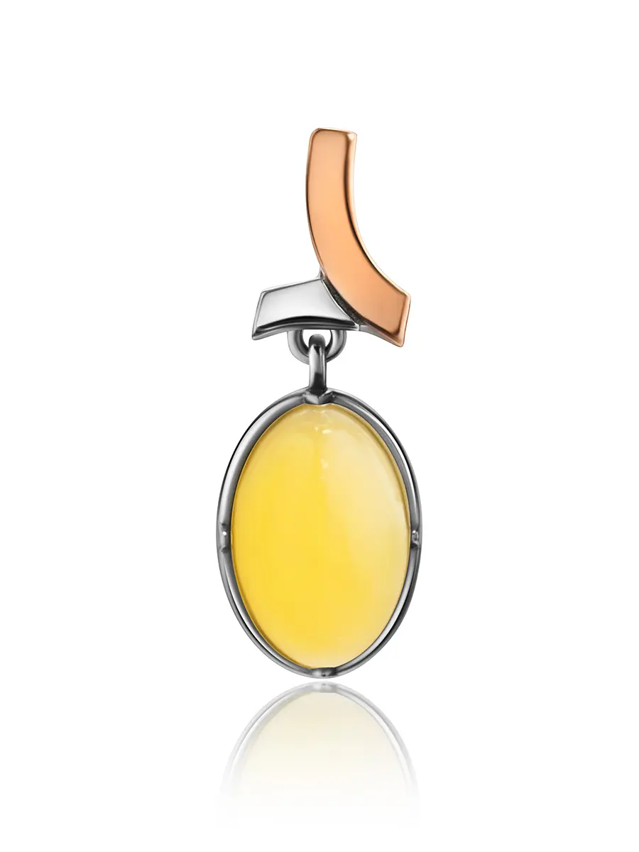 картинка Стильный кулон «Люмьер» из серебра и янтаря медового цвета в онлайн магазине